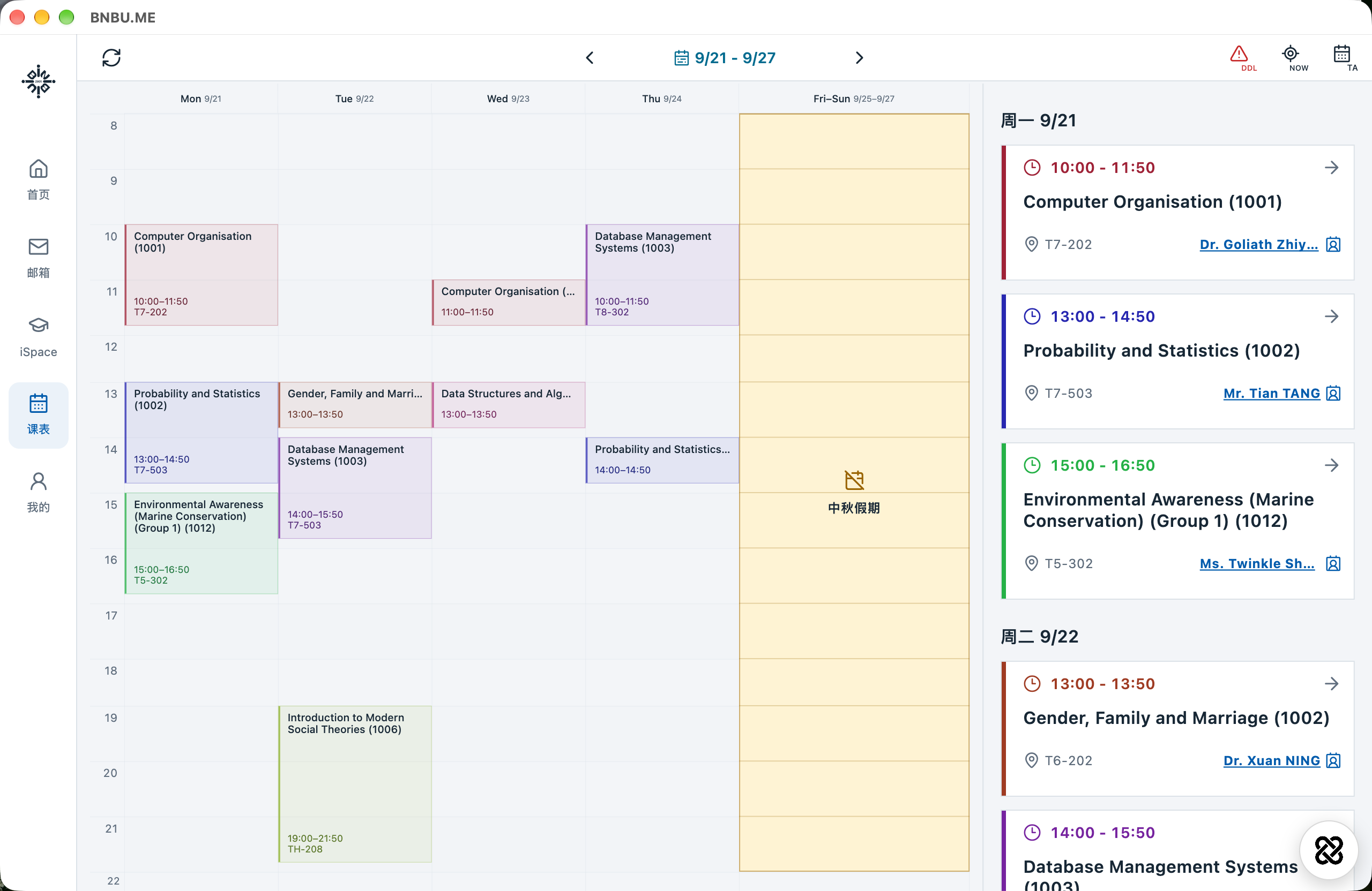 Mac · Timetable demonstration · 21–27 Sep · Holidays