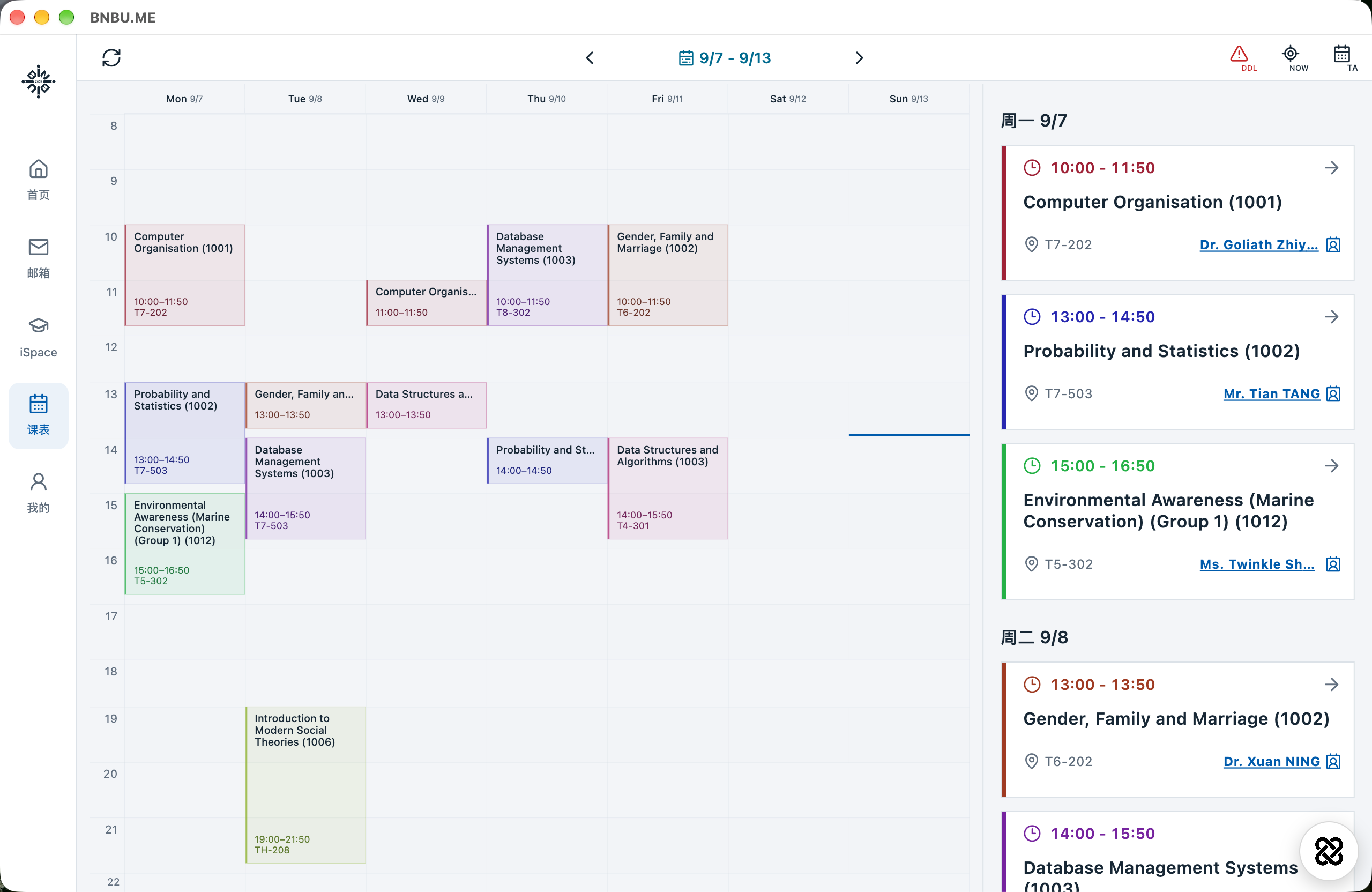 Mac · Timetable demonstration · 7–13 Sep · Teaching week