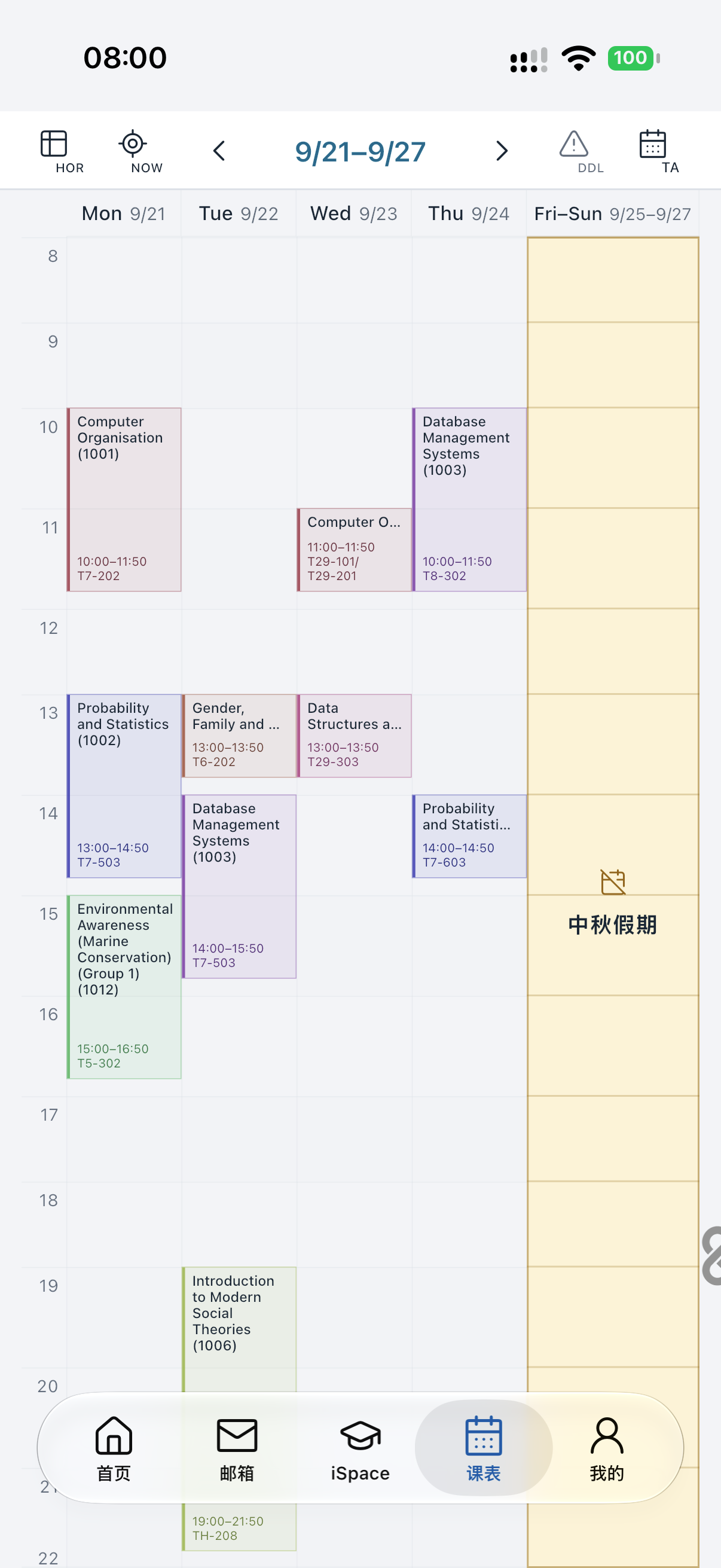 iPhone · Timetable demonstration · 21–27 Sep · Holidays
