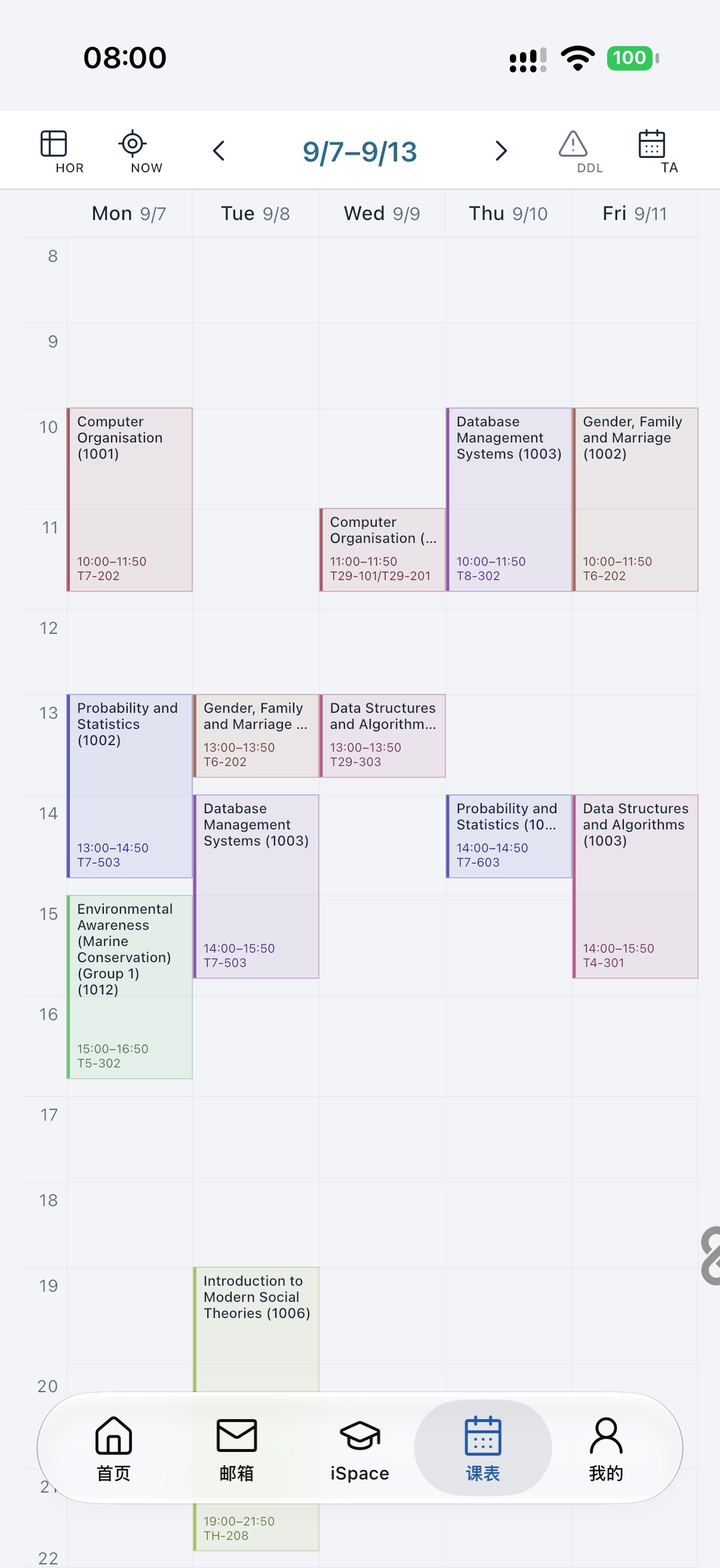 iPhone · Timetable demonstration · 7–13 Sep · Teaching week