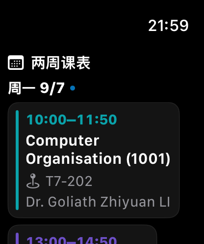 Real Apple Watch two-week timetable screenshot